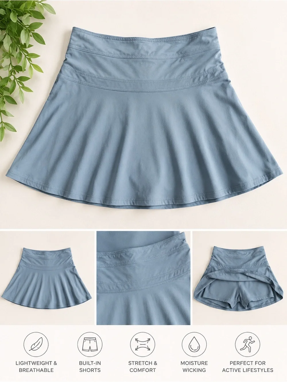 Athleta Light Blue Skater Athletic Skirt with Built-In Shorts